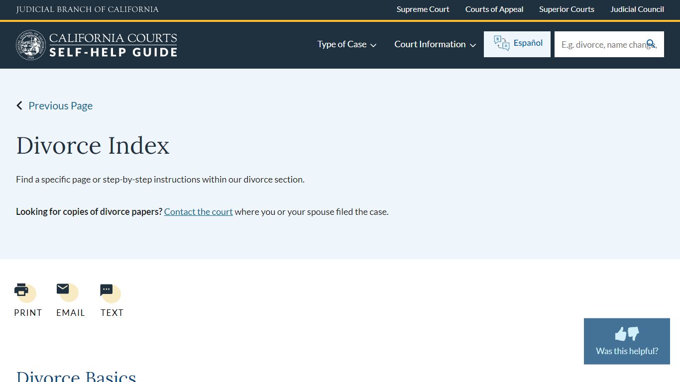 Divorce Index | California Courts | Self Help Guide